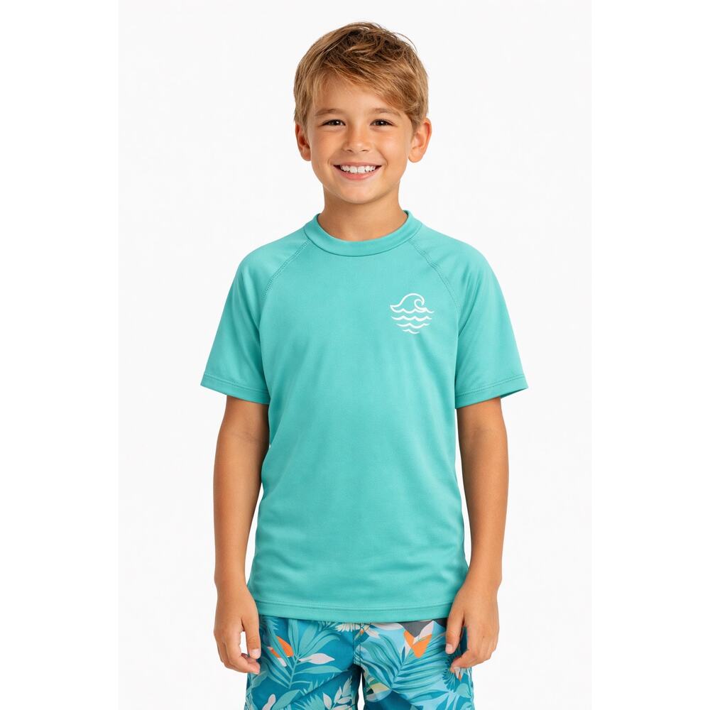 Art Class Teal Wave Graphic Short Sleeve Rash Guard M